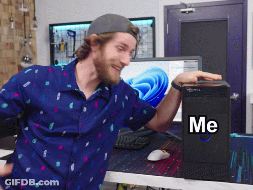 Man In Blue Shirt At Computer Saying Me GIF