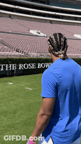 Man In Blue Shirt At Rose Bowl GIF