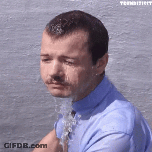 Man In Blue Shirt Crying Water From Mouth GIF