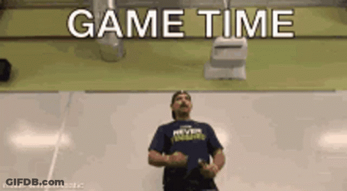 Man In Blue Shirt Dancing Game Time GIF