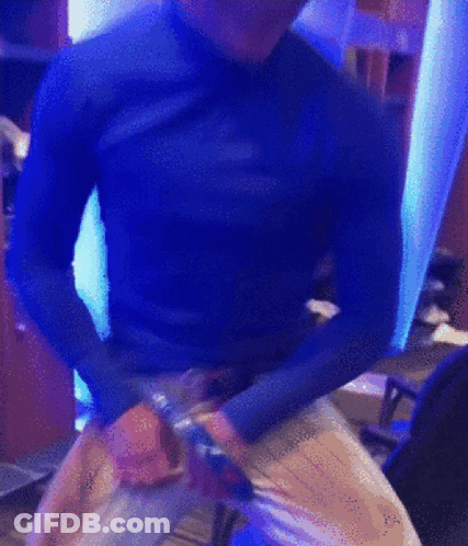 Man In Blue Shirt Dancing In Blue Room GIF