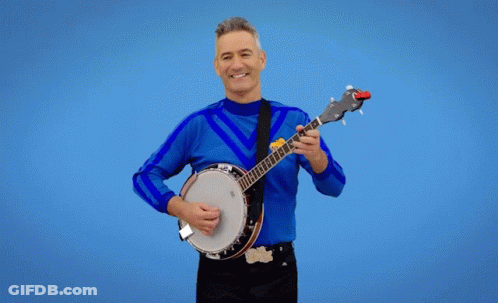 Man In Blue Shirt Holding Banjo GIF