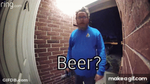 Man In Blue Shirt Holding Beer GIF