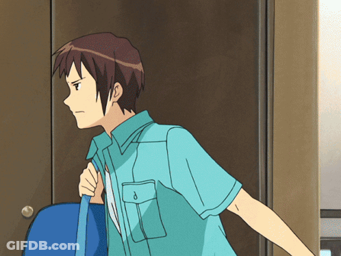 Man In Blue Shirt Holding Blue Bag At Door GIF