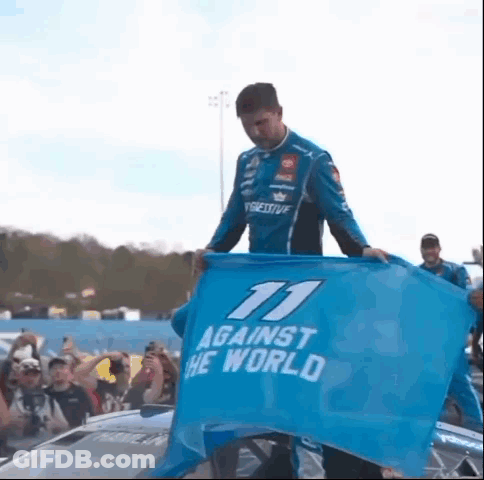 Man In Blue Shirt Holding Blue Flag Against The World GIF