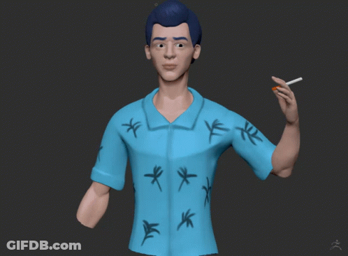 Man In Blue Shirt Holding Cigarette GIF