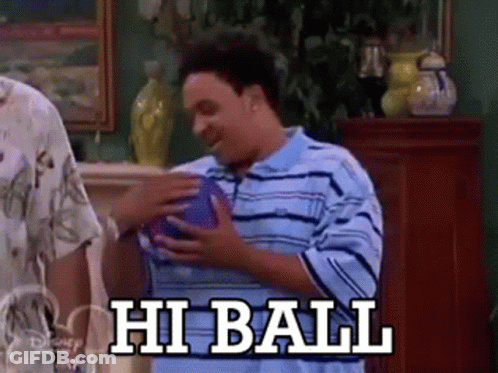Man In Blue Shirt Holding Hi Ball GIF