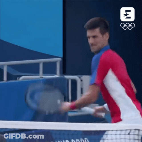 Man In Blue Shirt Holding Tennis Racquet Eurosport Logo GIF