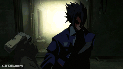 Man In Blue Shirt Holding Torch GIF