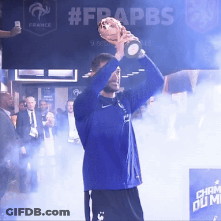 Man In Blue Shirt Holding Trophy #Fpapbs GIF