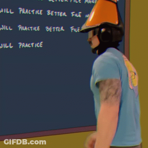Man In Blue Shirt In Front Of Blackboard Saying Dill Practice Better File GIF
