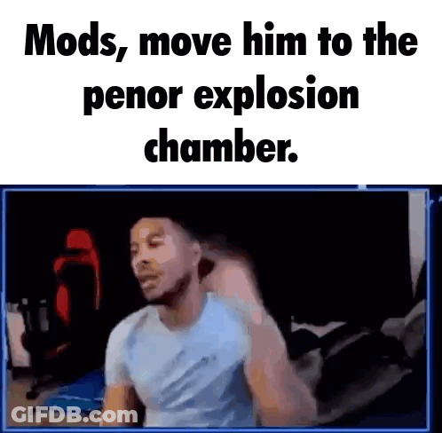 Man In Blue Shirt In Front Of Mods Move Him To The Penor Explosion Chamber Screen GIF