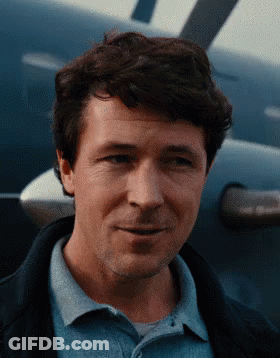 Man In Blue Shirt In Front Of Plane GIF