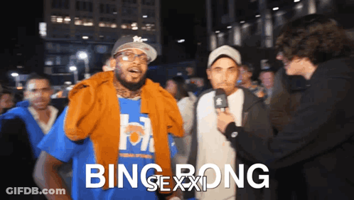 Man In Blue Shirt Interviewed Bing Bong Sexxi GIF