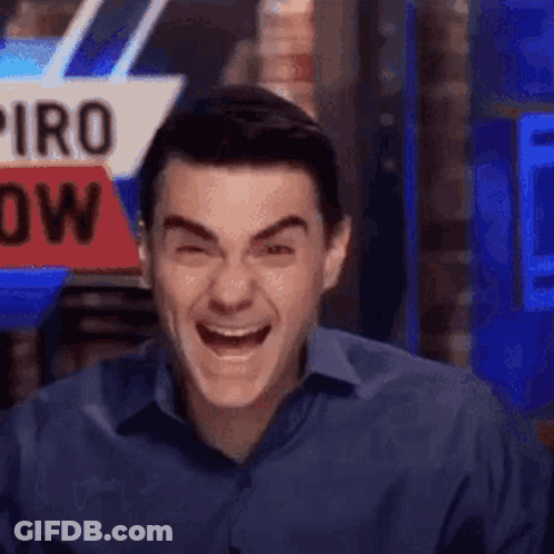 Man In Blue Shirt Laughing At Piro Now Sign GIF