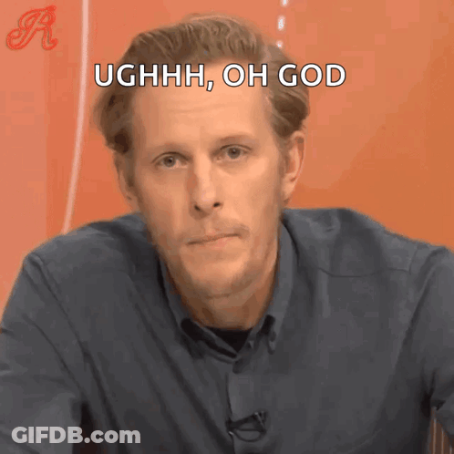 Man In Blue Shirt Making Funny Face Saying Ughh Oh God GIF