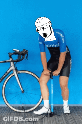 Man In Blue Shirt Mantel Pumping Tire GIF