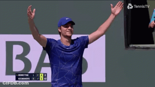 Man In Blue Shirt Mouth Open Tennis Court GIF
