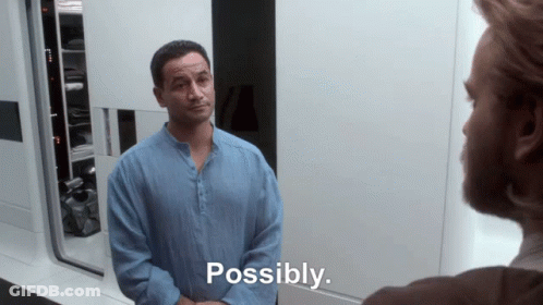 Man In Blue Shirt Next To Another Saying Possibly GIF