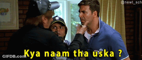 Man In Blue Shirt Pointing At Another Man Kya Naam Tha Uska GIF