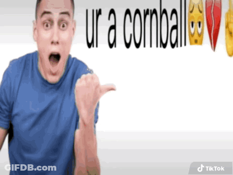 Man In Blue Shirt Pointing At Ur A Cornball GIF