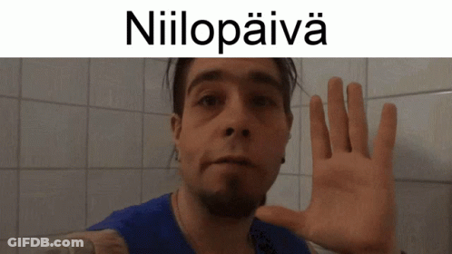 Man In Blue Shirt Raising Hand Niilopaiva GIF