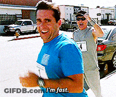 Man In Blue Shirt Running Says I'm Fast GIF