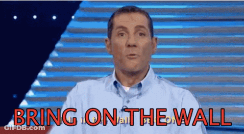 Man In Blue Shirt Saying Bring On The Wall GIF