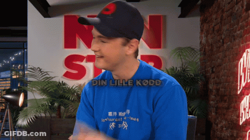 Man In Blue Shirt Saying Din Lille Kodd GIF