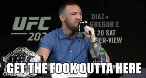 Man In Blue Shirt Saying Get The Fook Outta Here GIF