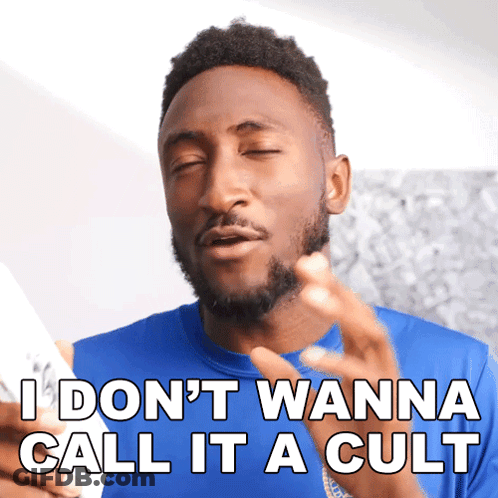 Man In Blue Shirt Saying I Don't Wanna Call It A Cult GIF
