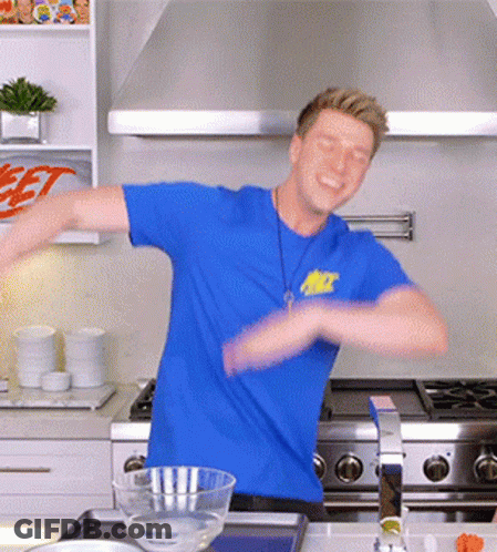 Man In Blue Shirt Saying Jet Dancing In Kitchen GIF