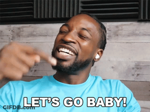 Man In Blue Shirt Saying Let's Go Baby While Pointing GIF