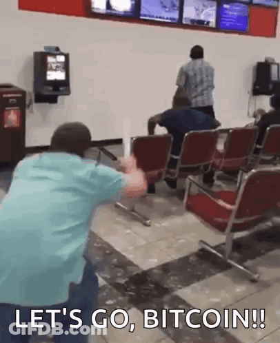 Man In Blue Shirt Saying Lets Go Bitcoin GIF