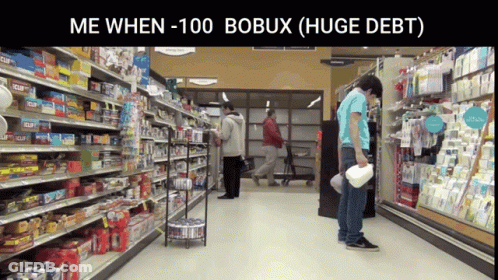 Man In Blue Shirt Saying Me When 100 Bobux Huge Debt GIF