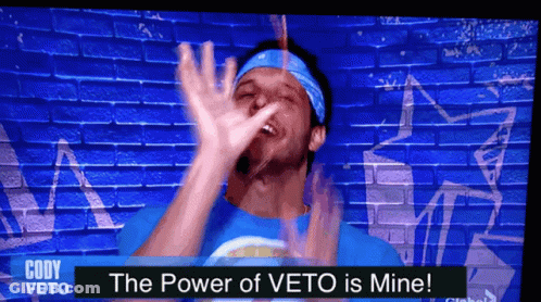 Man In Blue Shirt Saying The Power Of Veto Is Mine GIF