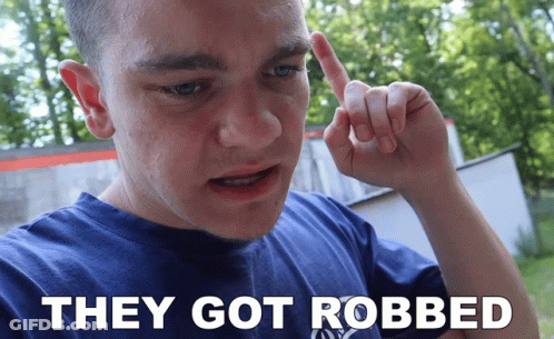 Man In Blue Shirt Saying They Got Robbed GIF