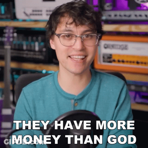 Man In Blue Shirt Saying They Have More Money Than God GIF