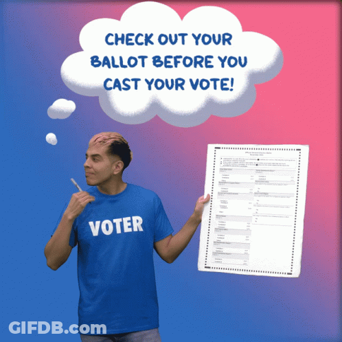 Man In Blue Shirt Saying Voter Holding Ballot GIF