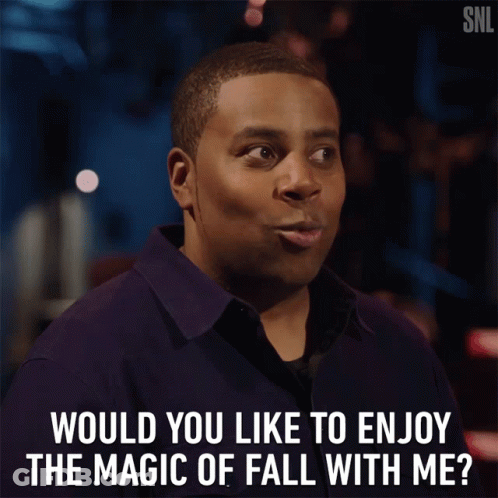 Man In Blue Shirt Saying Would You Like To Enjoy The Magic Of Fall With Me GIF