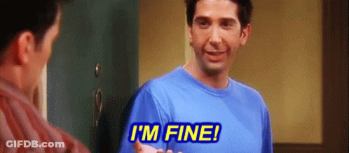 Man In Blue Shirt Says I'm Fine To Another Man GIF