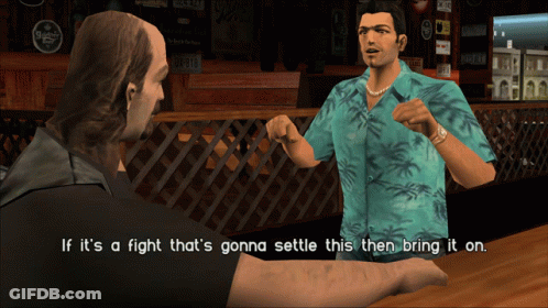 Man In Blue Shirt Says If It's A Fight Bring It On GIF
