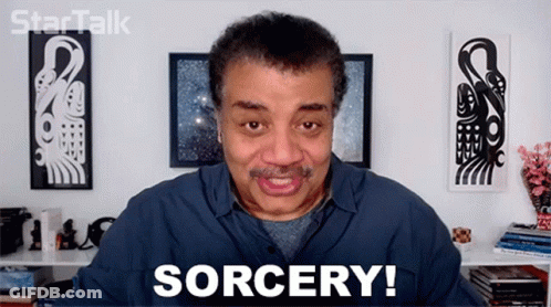 Man In Blue Shirt Says Sorcery Startalk Logo GIF