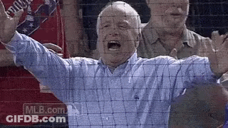 Man In Blue Shirt Screaming At Baseball Game GIF