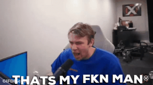 Man In Blue Shirt Screaming Into Microphone That's My Fkn Man GIF