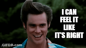 Man In Blue Shirt Smiling Says I Can Feel It Like It's Right GIF