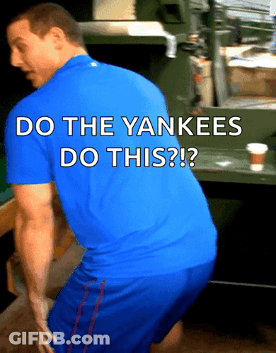Man In Blue Shirt Squatting Do The Yankees Do This GIF