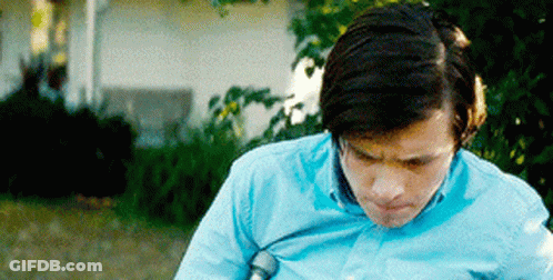 Man In Blue Shirt Sweating In Front Of White House GIF