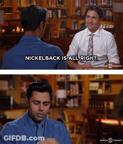 Man In Blue Shirt Talking To Man Saying Nickelback Is All Right GIF