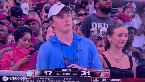 Man In Blue Shirt Watching Alabama Vs Florida State GIF